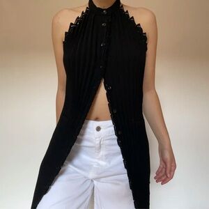 NWT Issey Miyake Black Ribbed Sleeveless Button Vest with matching pants